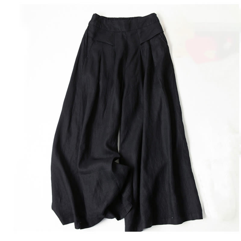 Pantalones Anchos de Lino para Mujeres con Cintura Alta, Plisados y Estilo Casual Relajado