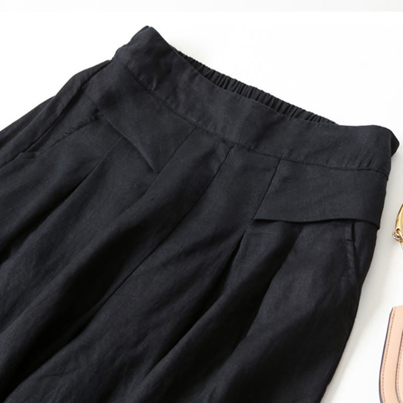 Pantalones Anchos de Lino para Mujeres con Cintura Alta, Plisados y Estilo Casual Relajado