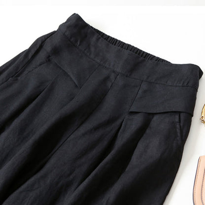 Pantalones Anchos de Lino para Mujeres con Cintura Alta, Plisados y Estilo Casual Relajado