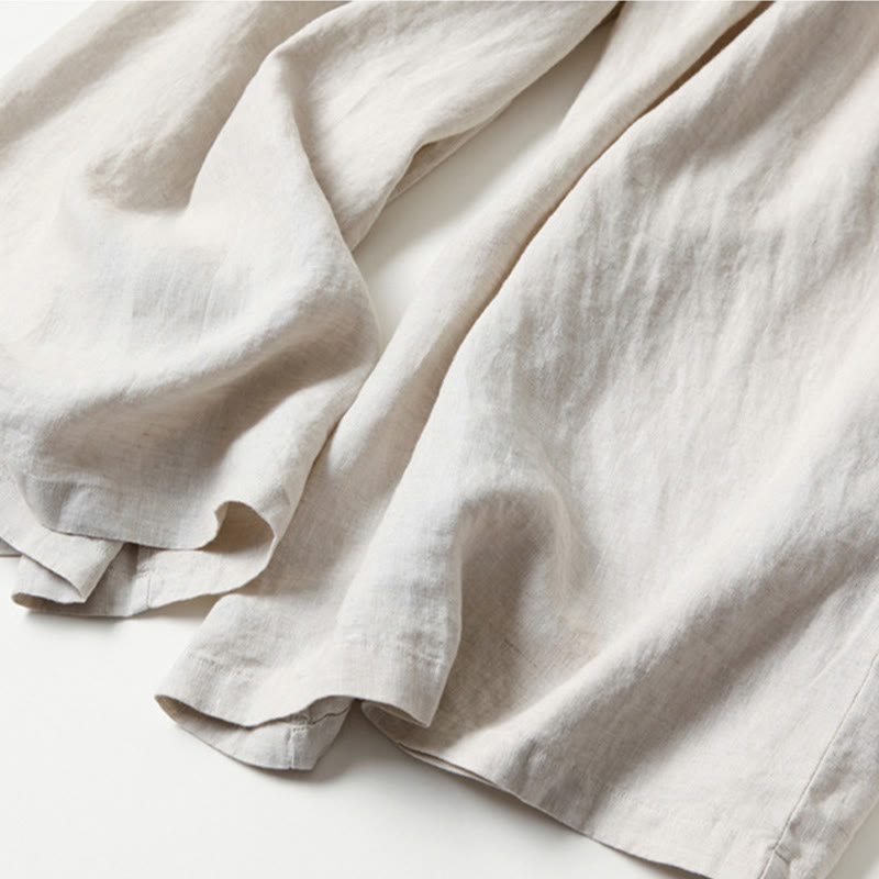 Pantalones Anchos de Lino para Mujeres con Cintura Alta, Plisados y Estilo Casual Relajado