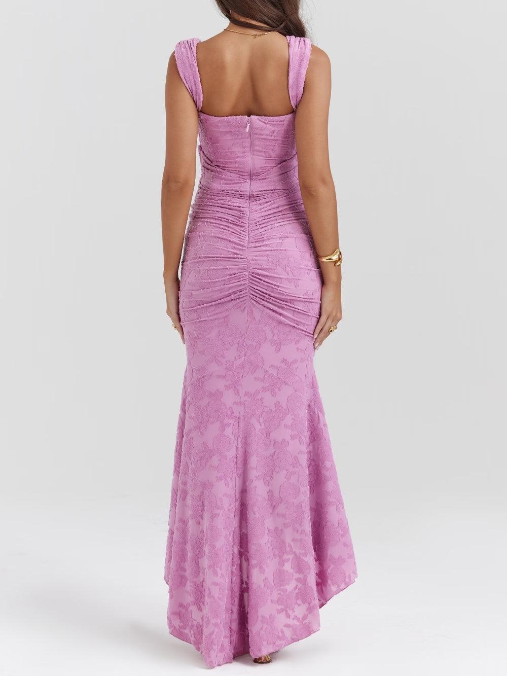Vestido de Sirena Elegante de Encaje para Mujeres con Escote Cuadrado, Sin Mangas, Corsé, y Detalles Fruncidos para Invitadas a Bodas