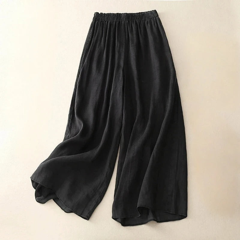 Pantalones de Lino Anchos para Mujeres con Cintura Alta y Cordón, Largo hasta el Tobillo, Estilo Casual Fluyente