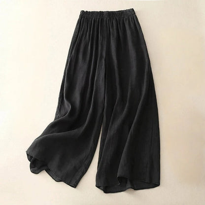 Pantalones de Lino Anchos para Mujeres con Cintura Alta y Cordón, Largo hasta el Tobillo, Estilo Casual Fluyente
