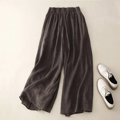 Pantalones de Lino Anchos para Mujeres con Cintura Alta y Cordón, Largo hasta el Tobillo, Estilo Casual Fluyente