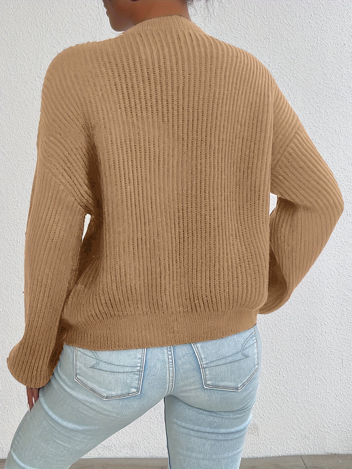 Cárdigan de Punto Acanalado Cómodo para Mujeres con Cuello en V, Manga Larga, Botones en la Parte Frontal, Estilo Oversized y Relajado