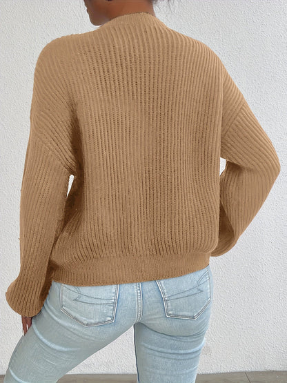 Cárdigan de Punto Acanalado Cómodo para Mujeres con Cuello en V, Manga Larga, Botones en la Parte Frontal, Estilo Oversized y Relajado
