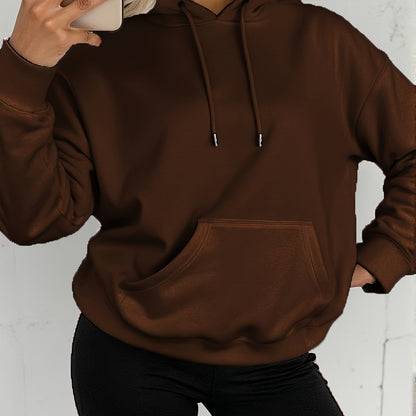 Sudadera de Forro Polar Cómoda para Mujeres con Capucha Ajustable, Manga Larga, Bolsillo Canguro, Estilo Oversized