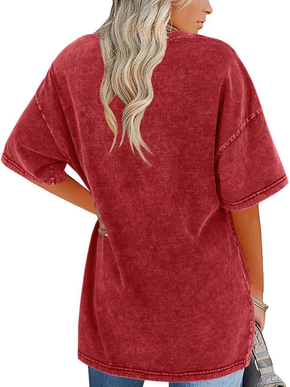 Túnica de Algodón Lavado Sin Esfuerzo para Mujeres con Cuello Redondo y Manga Corta, Estilo Oversized y Casual