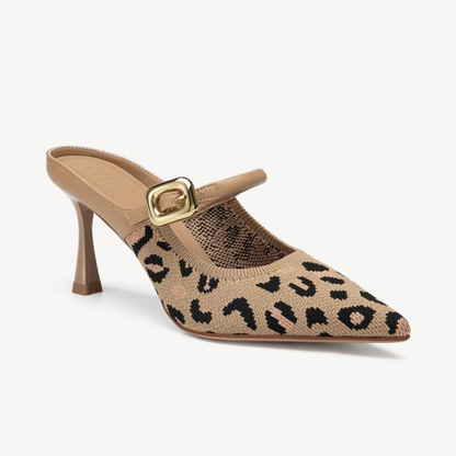 Mules Elegantes con Tacón para Mujeres con Punta Afila y Correa de Hebilla, Estilo Slip On con Tacón Bajo
