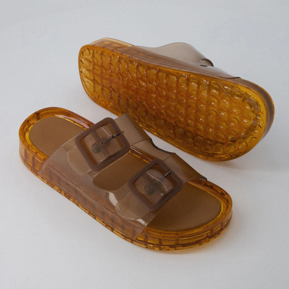 Sandalias de Gel Cómodas para Mujeres con Correa de Doble Hebilla, Translucidas, Estilo Impermeable