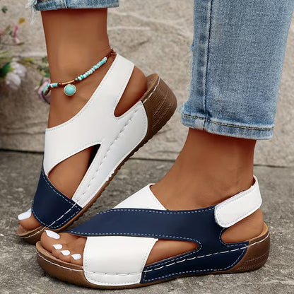 Sandalias de cuña elegantes para mujeres con tira cruzada y punta abierta, estilo slip-on con plataforma