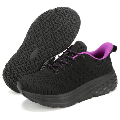 Zapatillas de Correr Negras Cómodas para Mujeres con Suela Acolchada de Malla Transpirable y Cordones
