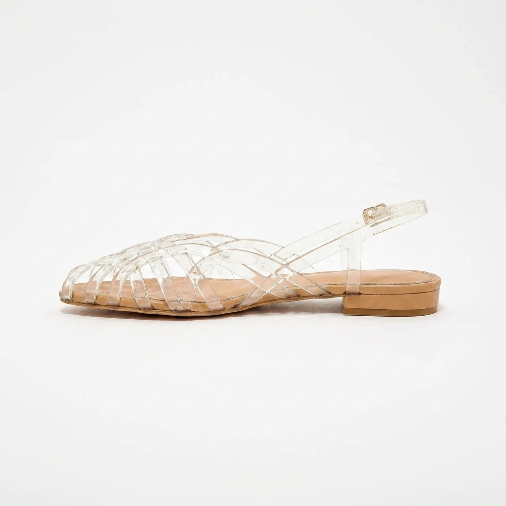 Sandalias de Gel Cómodas para Mujeres con Correa de Jaula Tejida y Punta Cerrada Estilo Plano