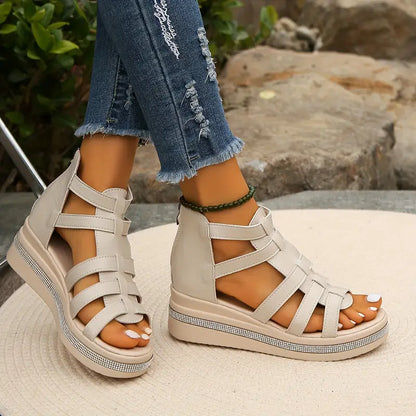 Sandalias Gladiadoras Cómodas para Mujeres con Plataforma de Espadrille y Cierre Trasero en Estilo Cuña