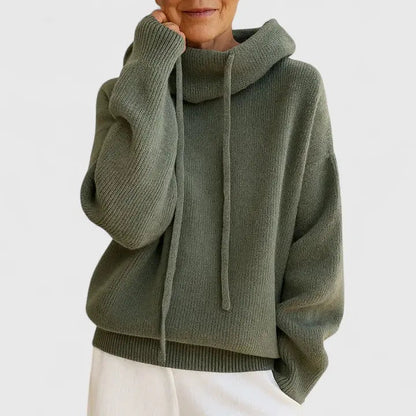 Suéter con Capucha de Punto Cómodo para Mujeres con Cuello de Cowl, Manga Larga, Estilo Oversized