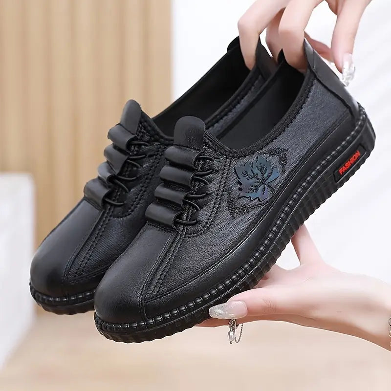 Zapatos Cómodos de Cordones para Mujeres con Panel Floral Embosado, Suela Blanda y Antideslizante, Estilo Plano