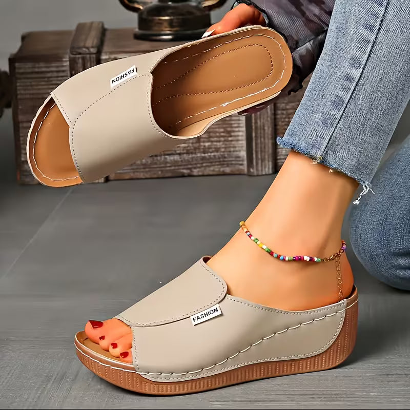 Sandalias Ortopédicas Cómodas para Mujeres con Banda Ancha y Punta Abierta, Estilo Plataforma con Tacón