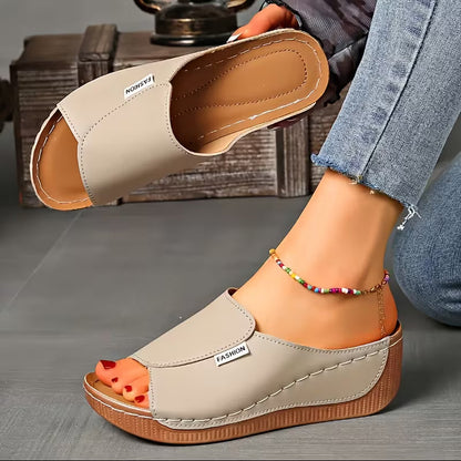 Sandalias Ortopédicas Cómodas para Mujeres con Banda Ancha y Punta Abierta, Estilo Plataforma con Tacón