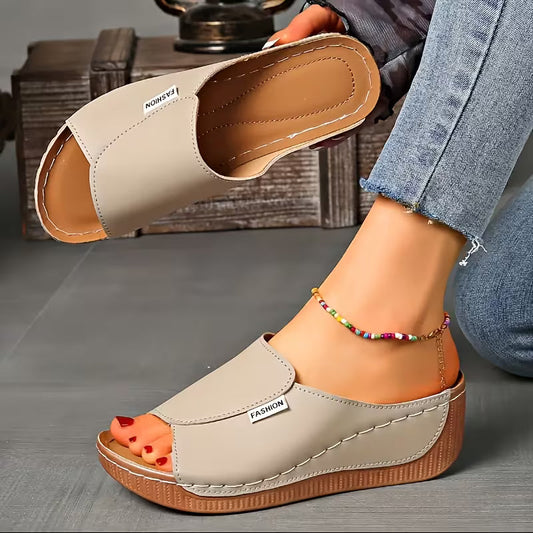Sandalias Ortopédicas Cómodas para Mujeres con Banda Ancha y Punta Abierta, Estilo Plataforma con Tacón