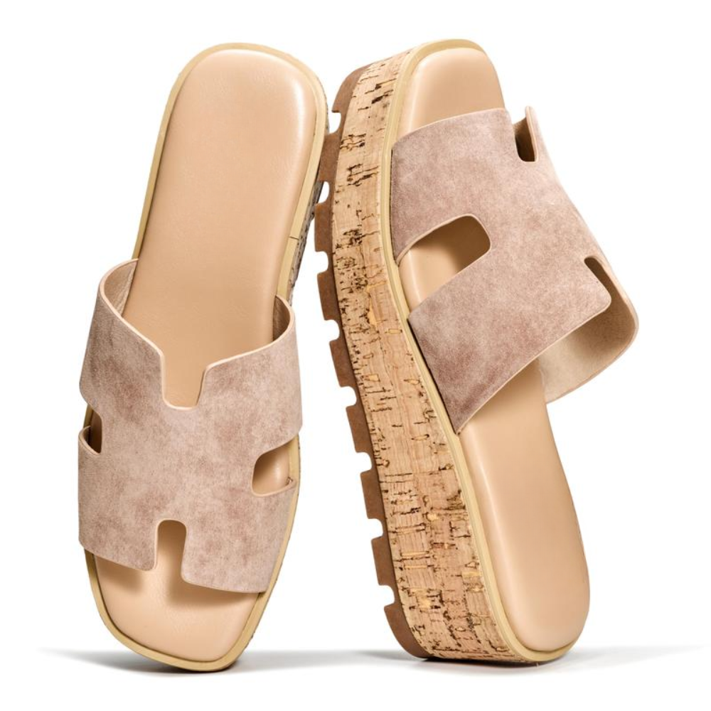 Sandalias de Playa Cómodas para Mujeres con Tira Ancha Cortada y Plataforma de Corcho Abierta