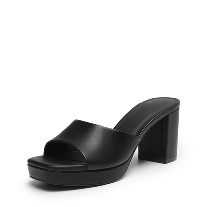 Mules Cómodos con Tacones para Mujeres con Punta Cuadrada, Plataforma Ancha y Tacón de Bloque en Estilo Deslizante