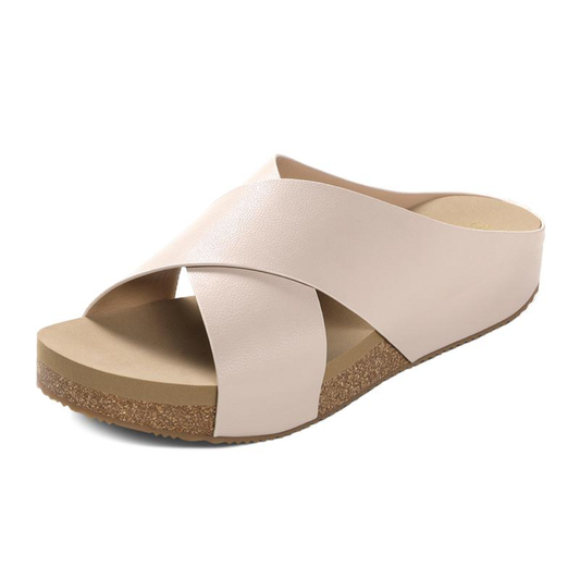 Sandalias de Slide Cómodas para Mujeres con Correa Cruzada y Punta Abierta, Plantilla de Corcho, Estilo Slip On