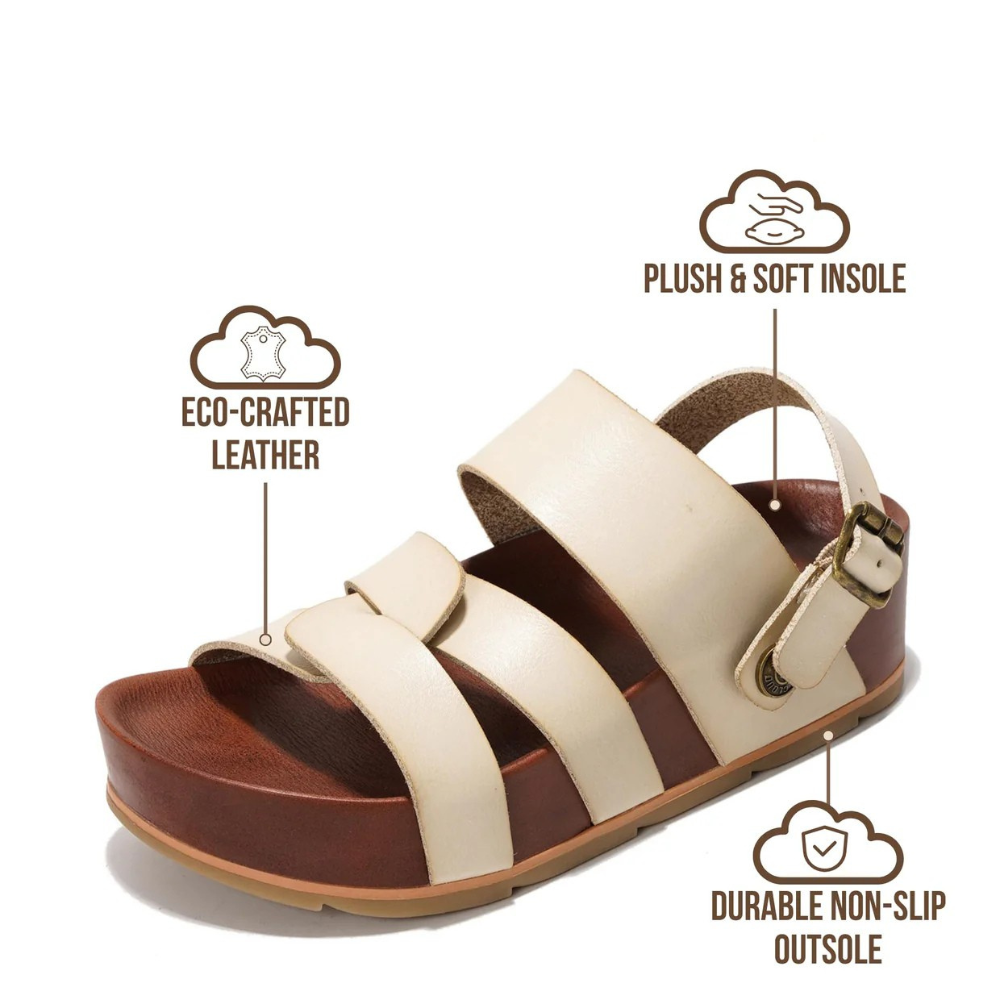 Sandalias Deslizantes Cómodas para Mujeres con Tiras de Triple Hebilla y Plantilla Contorneada Estilo Abierto