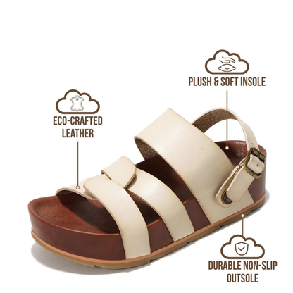 Sandalias Deslizantes Cómodas para Mujeres con Tiras de Triple Hebilla y Plantilla Contorneada Estilo Abierto