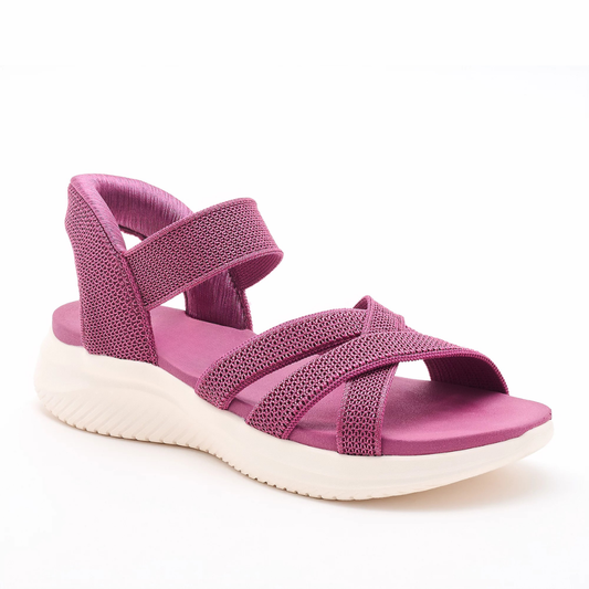 Sandalias Cómodas para Mujeres con Correa de Estiramiento Tejida, Suela Acolchada y Hebilla en el Tobillo, Estilo Deportivo
