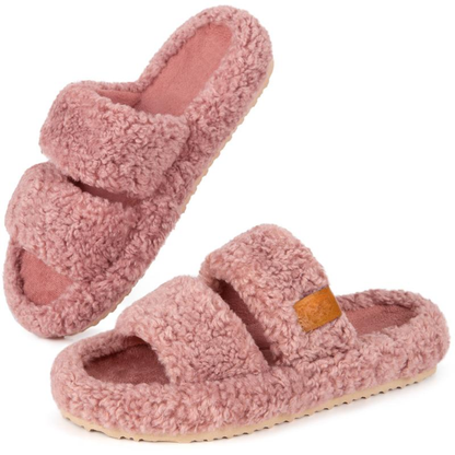 Zapatillas Cómodas con Soporte para el Arco para Mujeres con Doble Correa de Piel Sintética y Plantilla Contorneada Estilo Abierto