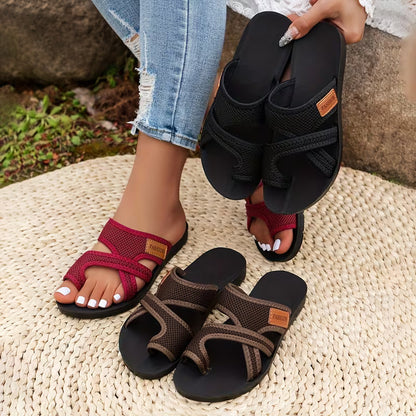 Sandalias de Deslizamiento Cómodas para Mujeres con Tira Cruzada y Dedo del Pie Abierto Estilo Acolchado