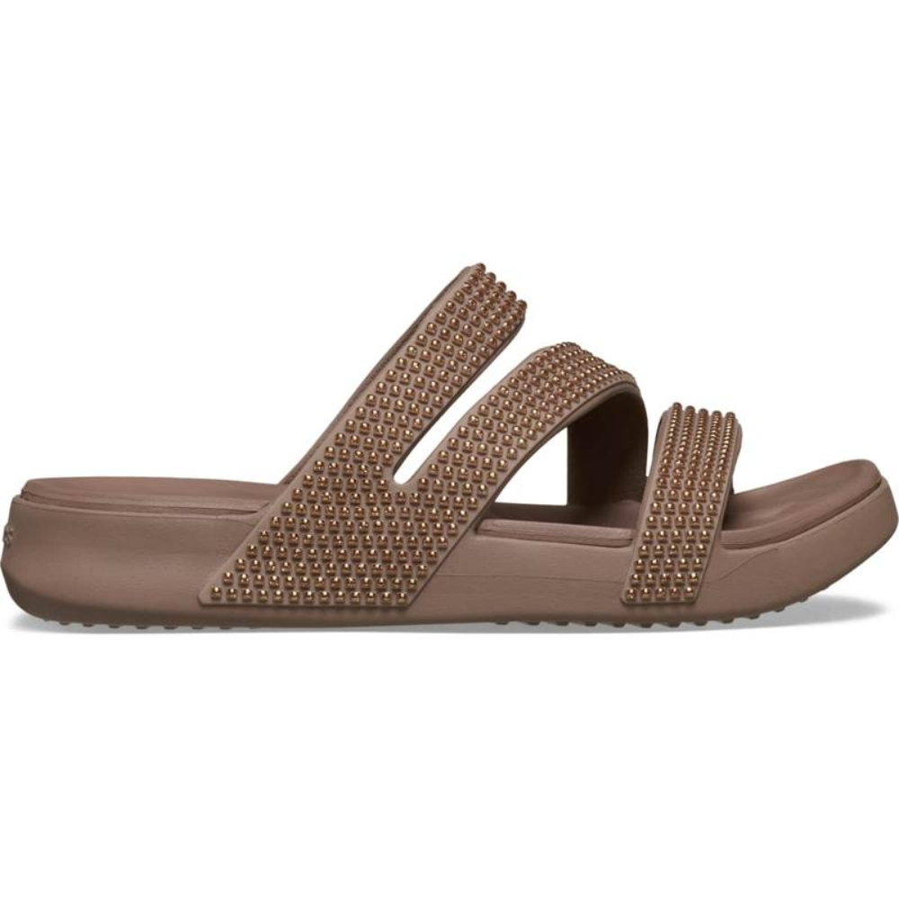 Sandalias deslizantes cómodas para mujeres con doble correa texturizada y plantilla acolchada estilo slip-on