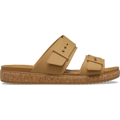 Sandalias de Deslizamiento Cómodas para Mujeres con Dos Correas y Hebilla, Estilo con Plantilla de Corcho
