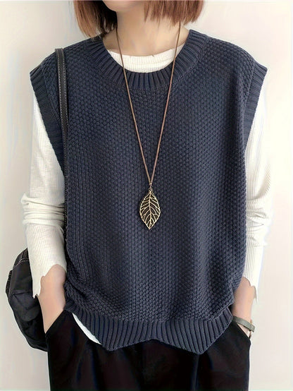 Chaleco de Suéter de Punto Grueso Cómodo para Mujeres con Cuello Redondo Sin Mangas Estilo Relajado y Oversized