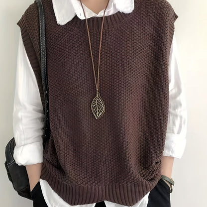 Chaleco de Suéter de Punto Grueso Cómodo para Mujeres con Cuello Redondo Sin Mangas Estilo Relajado y Oversized