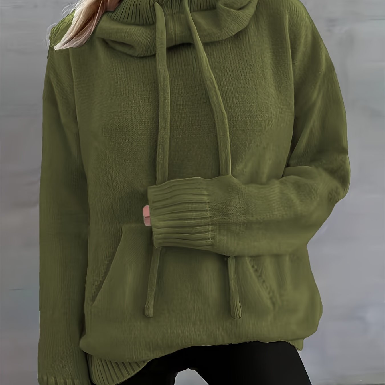 Suéter de punto cómodo para mujeres con cuello de capa, manga larga, cordón y estilo oversized