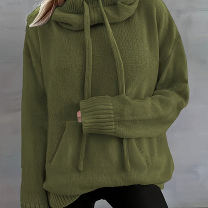Suéter de punto cómodo para mujeres con cuello de capa, manga larga, cordón y estilo oversized