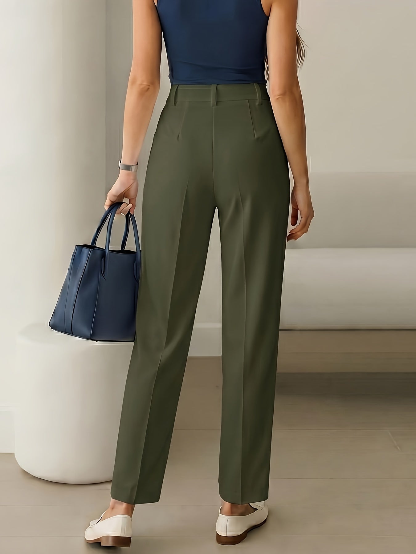 Pantalones Elegantes de Pierna Ancha para Mujeres con Cintura Alta y Pliegues, Estilo Oficina