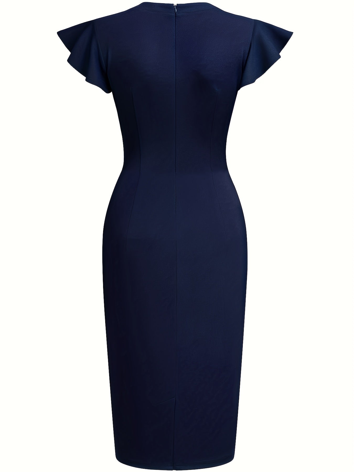 Vestido Ajustado Elegante para Mujeres con Cuello Redondo y Mangas de Volante, Estilo Bodycon para Cócteles