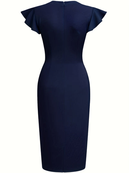 Vestido Ajustado Elegante para Mujeres con Cuello Redondo y Mangas de Volante, Estilo Bodycon para Cócteles