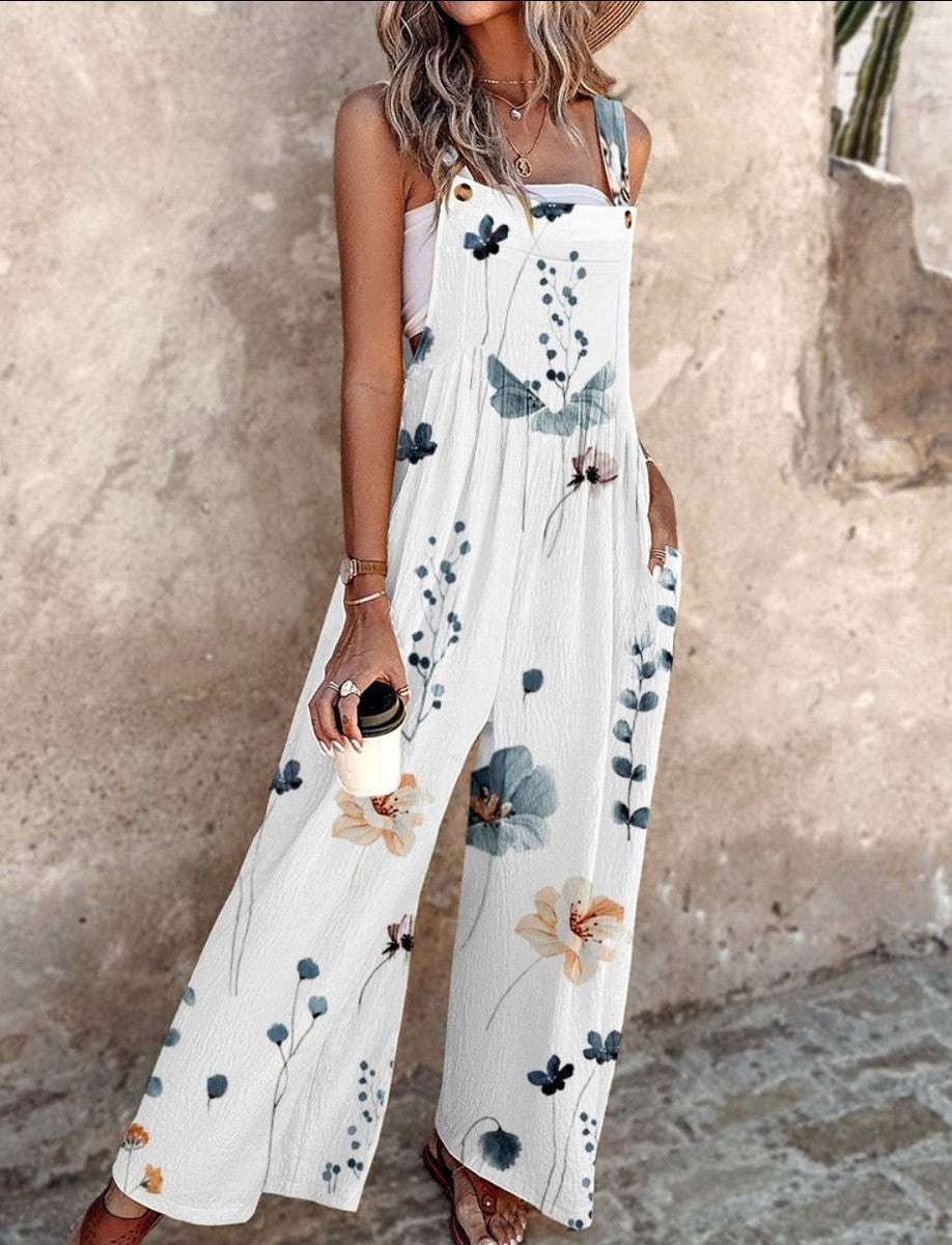 Mono Floral Amplio Sin Mangas para Mujeres con Escote Cuadrado y Botones al Frente, Estilo Bohemio