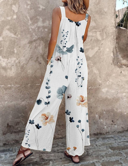 Mono Floral Amplio Sin Mangas para Mujeres con Escote Cuadrado y Botones al Frente, Estilo Bohemio