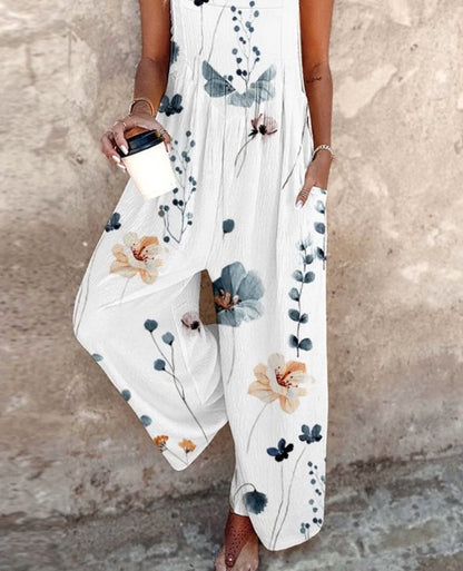 Mono Floral Amplio Sin Mangas para Mujeres con Escote Cuadrado y Botones al Frente, Estilo Bohemio
