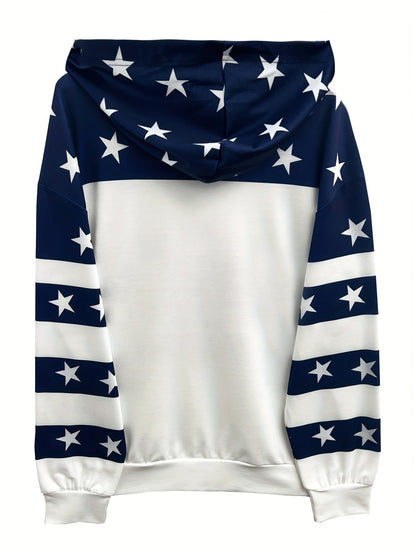 Sudadera Cómoda con Estampado de Estrellas en Color Marino para Mujeres con Capucha de Manga Larga Estilo Relajado