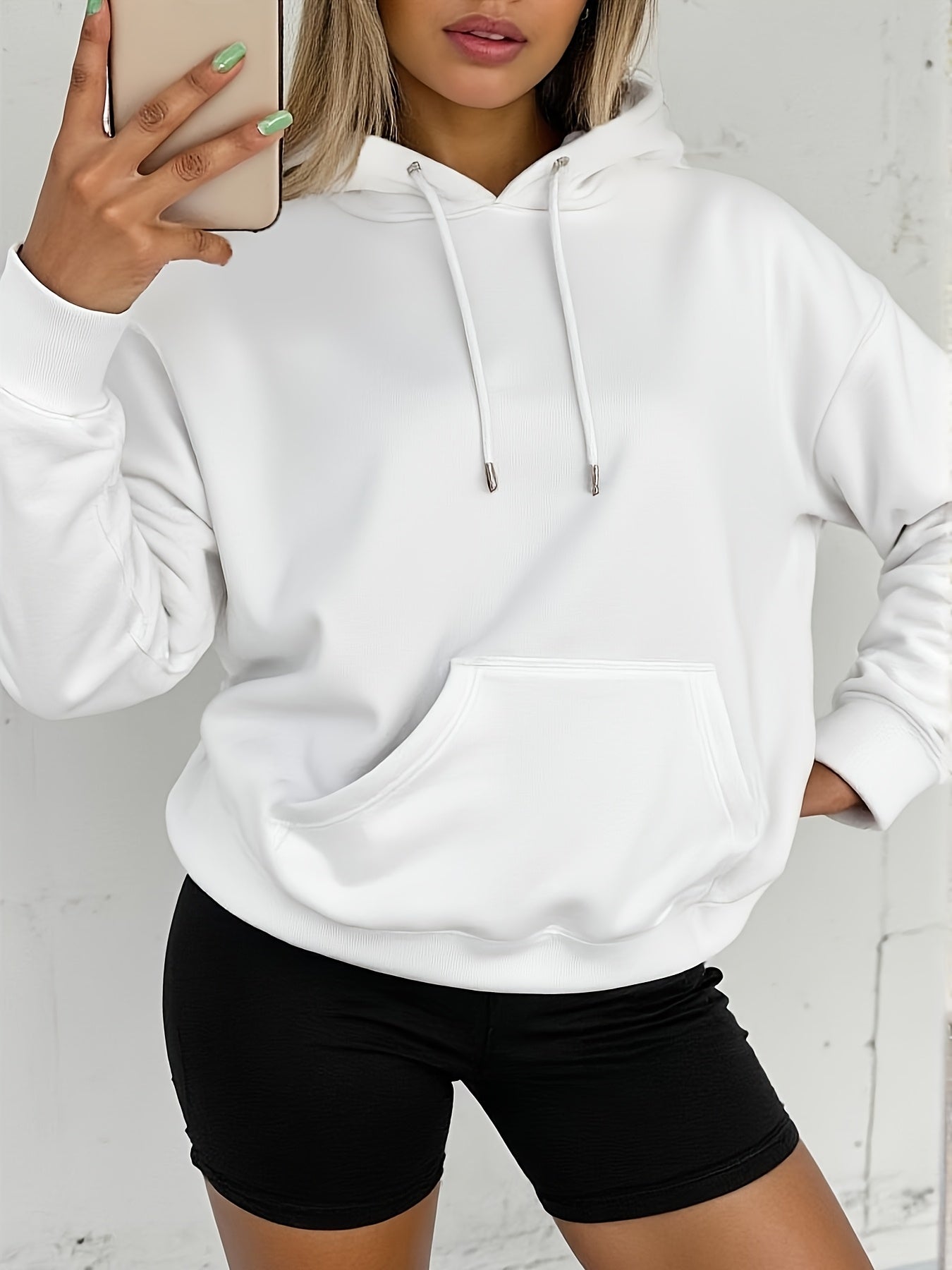 Sudadera de Forro Polar Cómoda para Mujeres con Capucha Ajustable, Manga Larga, Bolsillo Canguro, Estilo Oversized