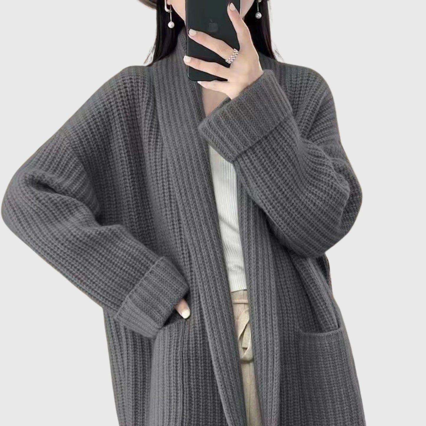 Suéter Cardigan Chunky Cómodo para Mujeres con Cuello Chal, Manga Larga, Bolsillo de Parche y Estilo Oversized