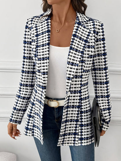 Blazer de Cuadros Elegante para Mujeres, Blazer de Manga Larga Versátil para el Día a Día, Blazer Clásico de Cuadros para Viajar, Blazer de Otoño para Mujeres, Blazer de Cuadros, Blazer de Pied de Poule