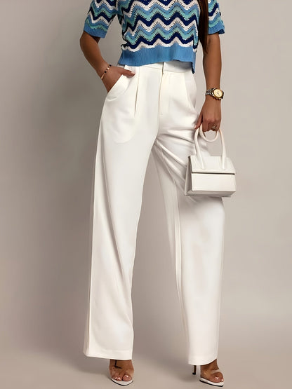 Pantalones de Pierna Ancha Sin Esfuerzo para Mujeres con Cintura Alta y Frente Plisado en Estilo Relajado y Ajustado