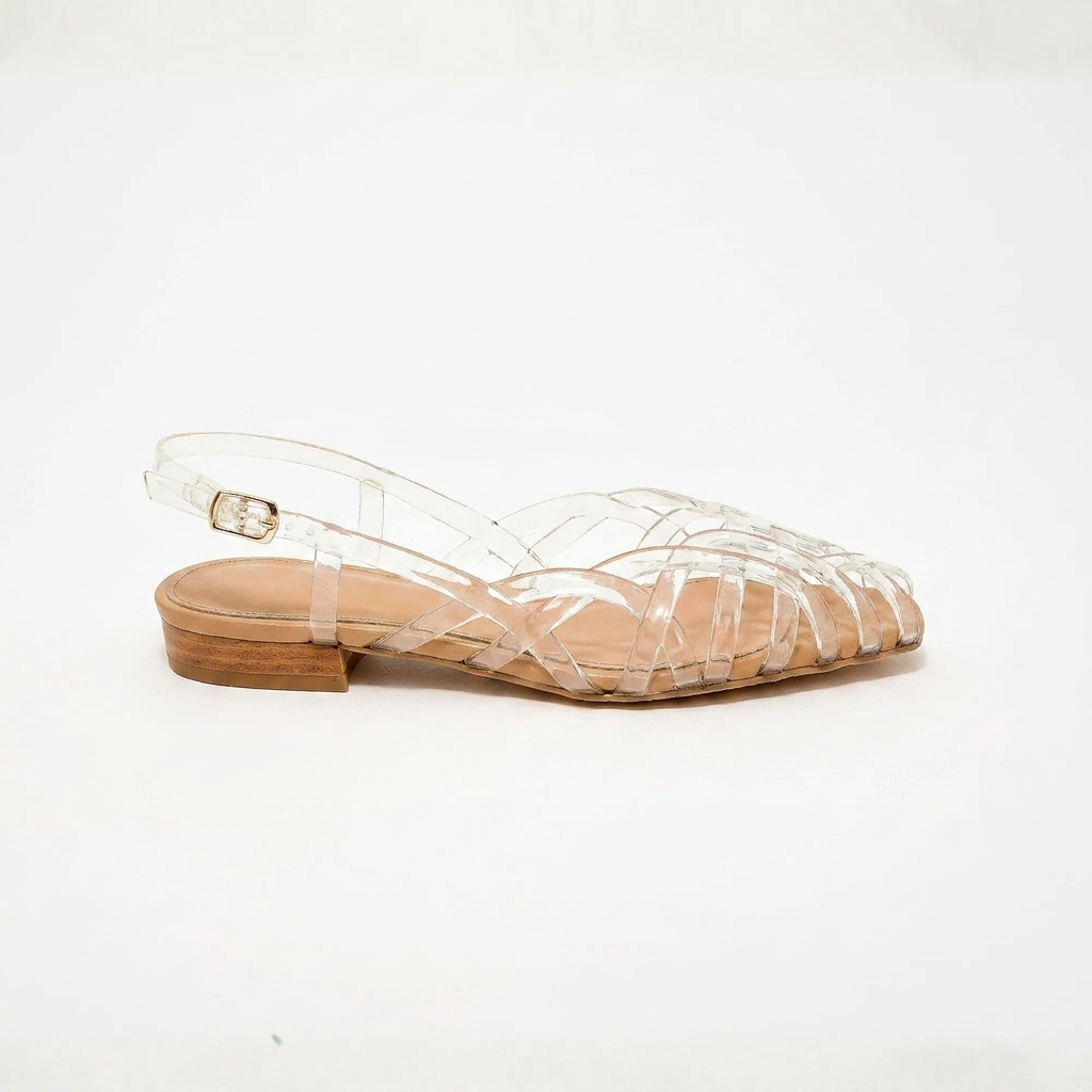 Sandalias de Gel Cómodas para Mujeres con Correa de Jaula Tejida y Punta Cerrada Estilo Plano