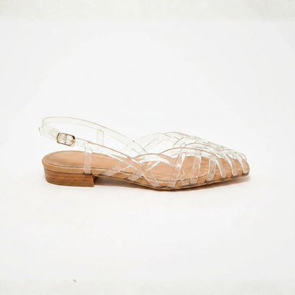 Sandalias de Gel Cómodas para Mujeres con Correa de Jaula Tejida y Punta Cerrada Estilo Plano